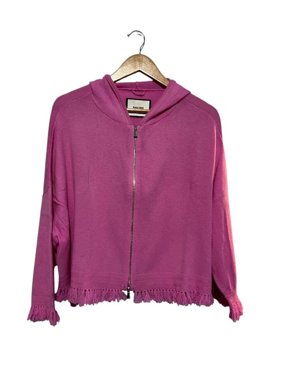 Max & Moi Paris Merino Wool & Cashmere Sweater With Hood Pink Women's XS Tassels